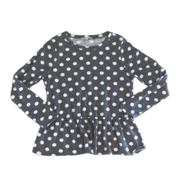 Francesca's Size Medium Gray Polka Dot Peplum Top. - Picture 3 of 6